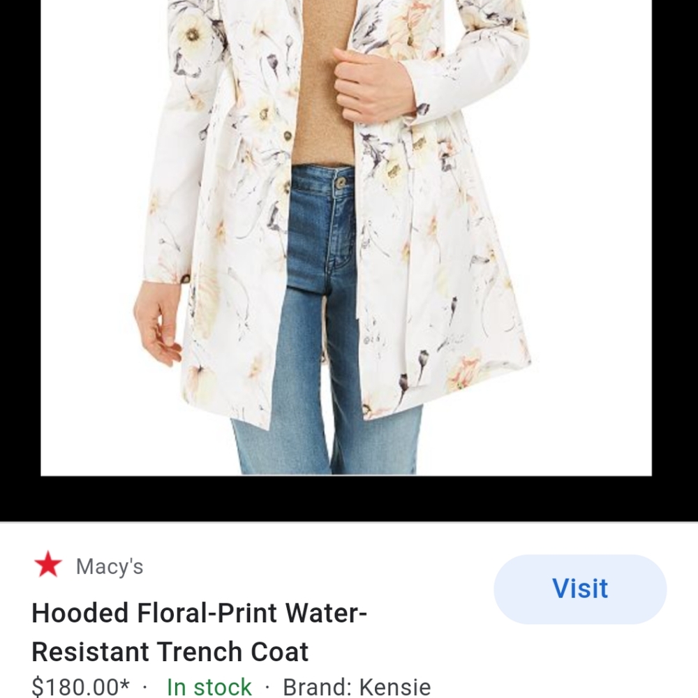 🌷 KENSIE FLORAL PRINT WATER RESISTANT TRENCH COAT LARGE NEW WITH TAGS - Picture 5 of 6